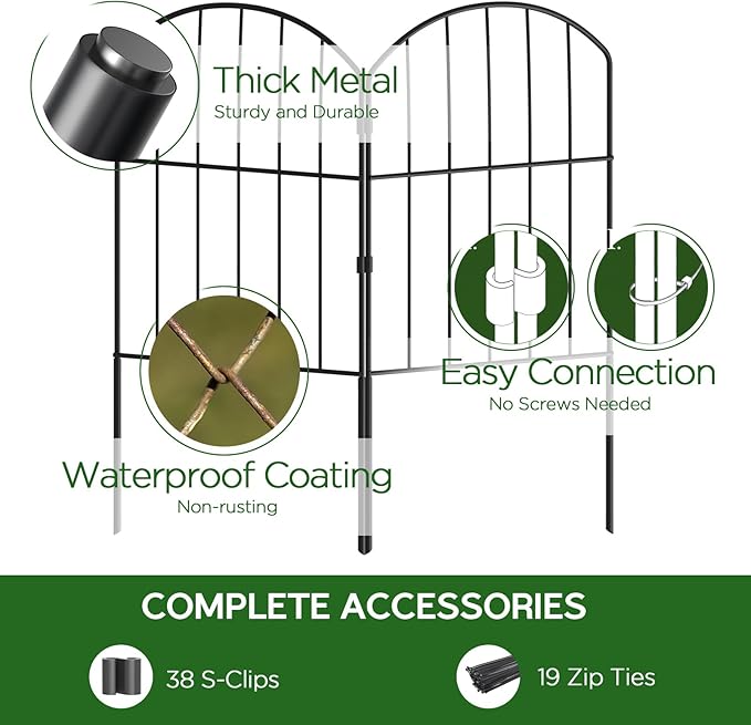 Goovilla Garden Fence, Total 20ft(L) x 24in(H) Garden Fencing Animal Barrier, 19 Pcs Rustproof Metal Fence Panels, Black No Dig Fence, Decorative Garden Fences and Borders for Dogs, Flower Bed, Patio
