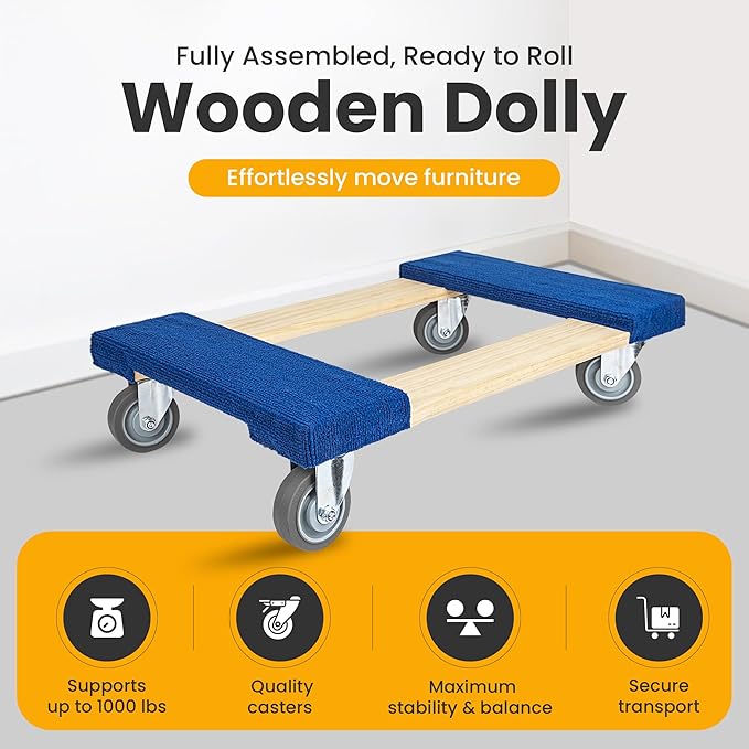 Heavy Duty Furniture Dolly Fully Assembled with Four Wheels- 30" x 18"- 900 Pound Capacity for Easy Moving and Transport