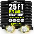 25ft Outdoor/Indoor Extension Cord 14/3 Gauge Heavy Duty 3 Prong SJTW, Waterproof, ETL Listed, Flexible Cold-Resistant Long Power Cord,15A 125V 1875W, Black by LifeSupplyUSA