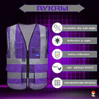 A-SAFETY High Visibility Mesh Safety Reflective Vest with Pockets and Zipper,Hi Viz Work Vest for Men Women (Purple Mesh M)