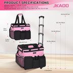 Large Rolling Cleaning Caddy Bag with Detachable Trolley, Waterproof Cleaning Caddy on Wheels for Housekeepers, Cleaning Cart Supplies Organizer for Home,Car,Office,Picnic (Pink) (in Patent)