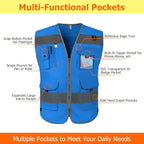 TCCFCCT High Visibility Safety Vest for Men Women 9 Pockets Hi Vis Reflective Vest for Safety, Work Vest with Reflective Strips, Meets ANSI/ISEA Standards, (Blue, 5X-Large)