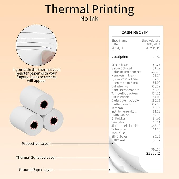 2-1/4'' x 50' (10 Rolls) Thermal Receipt Paper, Fits 58mm Thermal POS Printers, Premium Quality, Biodegradable