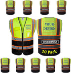 BeautyWill 10 Pack Custom Mesh Safety Vest Customized Logo Class2 High Visibility Reflective Vest with Pockets Construction workwear（Yellow Black，3XL ）