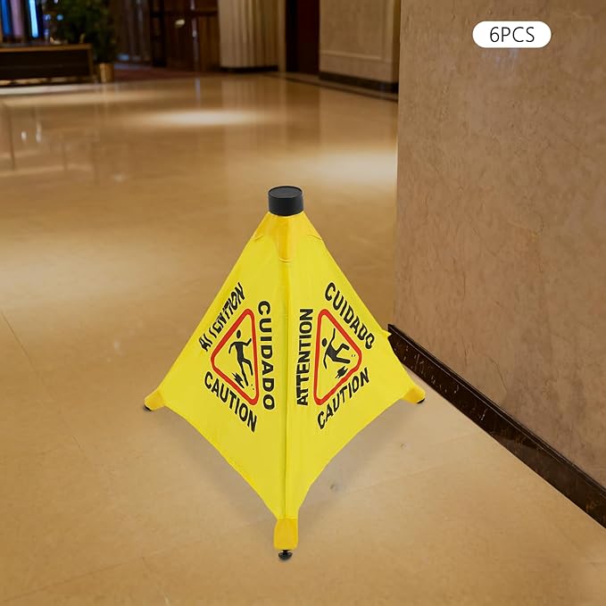 Caution Wet Floor Sign, 6 Pcs 20 Inch Pop up Wet Floor Sign with Storage Tube, Foldable Triple-sided Bilingual Safety Warning Signs for Commercial Stores Grocery Restaurant Restroom Office (6, 20 In)
