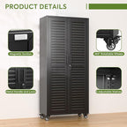 SUXXAN Garage Storage Cabinet with Wheels Pegboard and 5 Adjustable Shelves, 71"x 31.5"x15.8" Metal Lockable Cabinet with Louvered Doors, Tool Storage, Home Office Garage, Gym, School (Black)