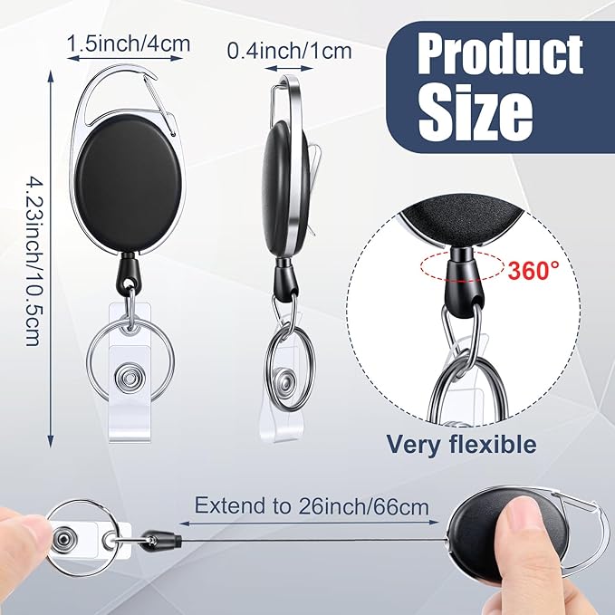 Laumoi 230 Packs Retractable ID Badge Holder Name ID Badge Reel Clips Keychain with Belt Clip and Key Ring for Office Worker Doctor Nurse Employee (Black)