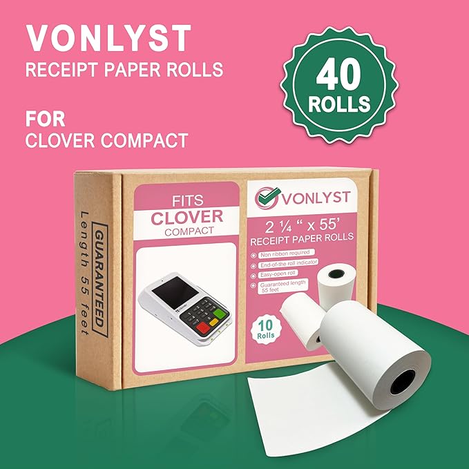Compatible Clover Compact Countertop POS Thermal Receipt Paper 2 1/4 x 55 (40 rolls)