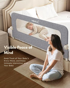 HOMEAL Bed Rail for Toddlers - 59"x24" Extra Long Foldable Toddler Bed Rails for King, Queen, Twin, Full, Double Bed - Breathable Guard Rail for Toddlers with U-Shape Base, Grey
