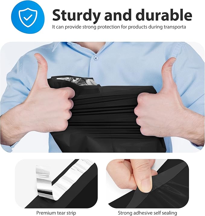 Fuxury 500 Pcs Poly Mailers 14.5x19 Inch, Bulk Shipping Bags for Clothing, Strong Adhesive Shipping Envelopes for Small Business Suppliers,Waterproof Mailers Poly Bags Mailing Envelopes Balck
