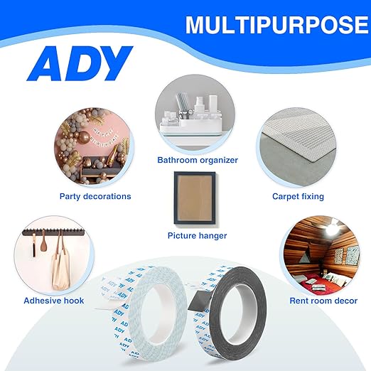 ADY Removable Double Sided Tape Heavy Duty 1in x 20ft, Adhesive Mounting Tape for Walls,Damage Free Picture Hanging Adhesive Strips for Rent Room, Poster Stick Tape