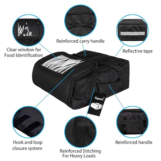 Pizza Bag Thermal Pizza Delivery Bags Insulated Food Delivery Bag Professional Pizza Warmer Carrier Bags Moisture Free Hold Up to 4-16" or 3-18" (Black 20"X20"X9")