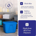 HOMZ 4-Pack Durable Molded Bin, Plastic Storage Containers w/Lids, 18 Gallon, Blue - Stackable Organizer Totes and Boxes for Bedroom, Kitchen, and Garage Organization