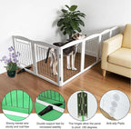 Dog Fence Indoor - 6-Panel Freestanding Dog Gate for Doorways, Hallways, House or Stairs -120x32-Inch Retractable Foldable Expandable Wood Pet by SFJC (White)
