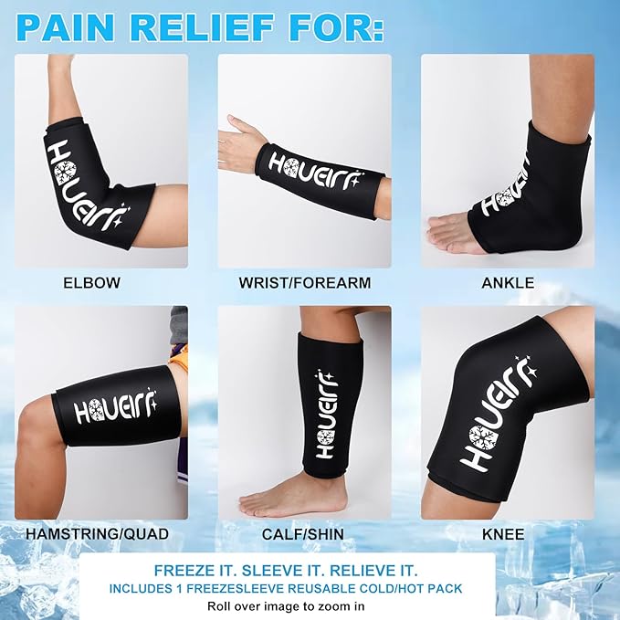 Knee Ice Pack Wrap with Compression Sleeve, Flexible Gel Ice Wrap for Knee, Elbow, Ankle, Foot, Reusable Hot & Cold Therapy for Injuries, Pain Relief, Meniscus, ACL, MCL Recovery -S