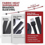 Braided Sleeving Heat Shrinkable Fabric 2:1 Ratio- Abrasion Protection Flexibility Wiring Harness Cable Sheath (3/8" ID, 16ft)