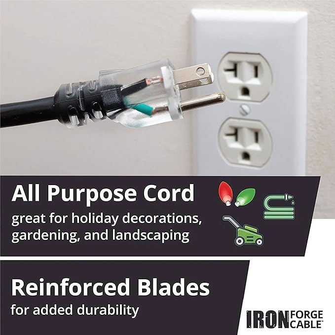 Iron Forge Cable 2 Pack 12 Gauge Outdoor Extension Cord 10 Ft, SJTOW 12/3 Heavy Duty Extension Cord 3 Prong - Oil Resistant & Flame Retardant