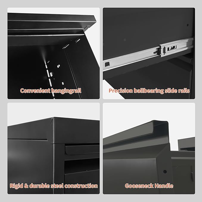 5 Drawer Locking File Cabinet with Wheels,Metal Mobile Filing Cabinets,Black Vertical File Cabinet for Home Office,Heavy Duty Storage Cabinet for A4/Letter/Legal Size File,Assembly Required