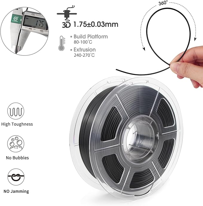 iSANMATE ASA Filament 1.75mm Black 5KG, UV & Weather Resistant 3D Printer Filament Perfect for Outdoor Functional Parts, Dimensional Accuracy +/- 0.02mm, 1kg X 5 Spool
