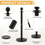 4Pcs Stanchions and Velvet Ropes, Black Stanchions with Retractable Belts, Crowd Control Barriers with Hollow Base, Red Carpet Ropes and Posts for Event & Party Supplies