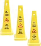 MATTHEW CLEANING 3 Packs 26” Caution Wet Floor Safety Cones for Indoors and Outdoors,Bright Yellow Caution Wet Floor Sign,4-Sided Bilingual Signs,Avoid Fall & Slip Accident