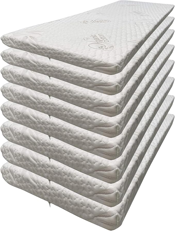 Foamma 1” x 30” x 72” High Density Foam Bunk Mattress, Organic Cotton Cover, Made in USA, Comfortable, CertiPUR-US Certified, 8 Pack