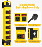 Heavy Duty Power Strip,6 Outlets Metal Power Strip with Individual Switch & Cord Management,Mountable Surge Protector 1200J,15FT Extension Cord(Yellow,15 FT)