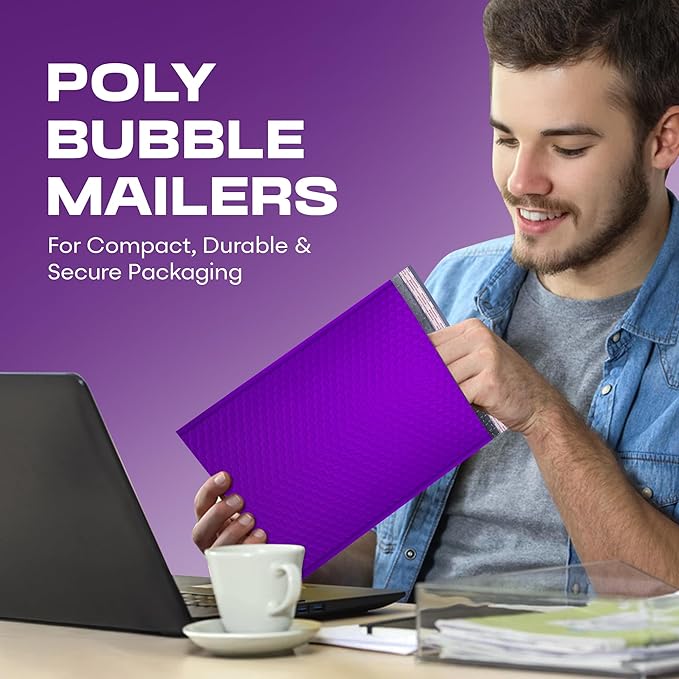 Purple Poly Bubble Mailers 8.5x14.5 inch #3 | Self Seal Padded Envelopes | Cushioned Bubble Mailer | Usable Size 8.5x13.5 | WaterProof | Lightweight mailing Shipping Bags | 100 Pack Bulk