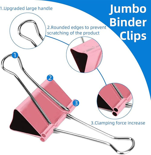 10 Pack Jumbo Binder Clips 3 Inch (75mm), Extra Large Binder Clips in Pink, Blue, Yellow and Green, Assorted Colors for Office, School, and Home Organization