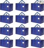 Moving Bags Heavy Duty Extra Large, Moving Boxes, Moving Supplies Essentials, Blue Storage Bins with Lids, Plastic Packing Totes, Storage Bags for Clothes with Handles & Zippers(Blue, 12 Pack)