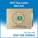 2025 Small Year Labels, Doctor Stuff 2025 Chart Stickers, Green Color Coded, Tab Products Style, USA Made Year Stickers for End Tab File Folders, 500/Roll, 1 Roll, 1/2" x 1-1/8"