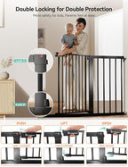 COMOMY 30" Tall Baby Gate for Stairs Doorways, Fits Openings 29.5" to 46" Wide, Auto Close Extra Wide Dog Gate for House, Pressure Mounted Easy Walk Through Pet Gate with Door, Black