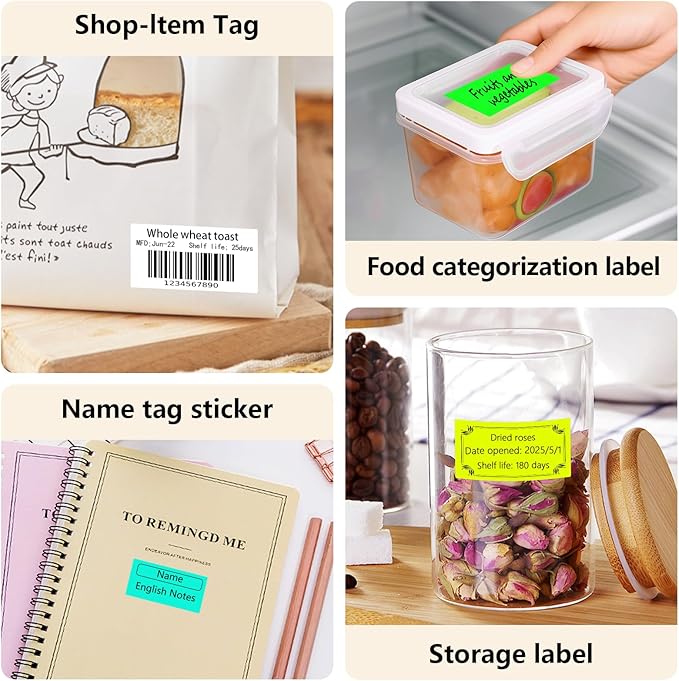 1x2 Inch Thermal Labels,500PCS Rectangle Stickers,Waterproof Removable Blank Stickers for Address,Jars,Freezer Containers & Pantry Organization,Watercolor Green