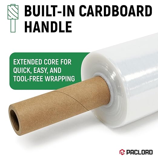 5" x 1000' Industrial Strength Mini Stretch Wrap with Extended Core Handles, Ready to Use Pack of 4 Clear Stretch Film Rolls, 80 Gauge, 500% Elongation - Shrink Wrap for Moving, Packing
