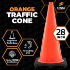 Xpose Safety 28 Inch Orange Traffic Cones, 6-Pack - Multipurpose PVC Plastic Safety Cone for Parking, Soccer, Caution, Kids and Construction - DOT Approved