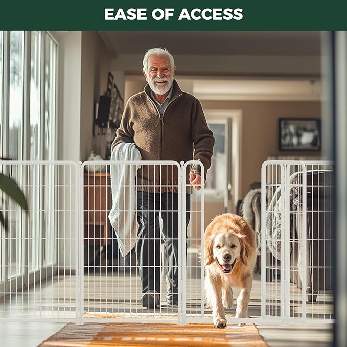 FXW Dog Gate Extra Wide Designed for Indoor Use, Adjustable Width Up to 165-inch Wide (45" H 6 Wire Panels for Large Dogs), White