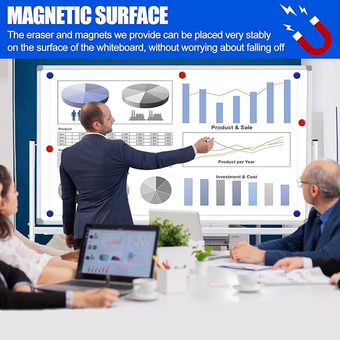 Large Rolling White Boards 60X36, Double-Sided Mobile Magnetic Whiteboard on Wheels, 5' x 3' Whiteboard with Stands, Dry Erase Board with Stand Up White Board for School, Office, Home