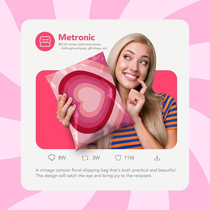 Metronic Poly Mailers 14.5x19 Inch 500pc Shipping Bags for Clothes,Strong Adhensive Shipping Envelopes for Small Business,Waterproof Mailers Poly Bags for Shipping,Packaging Mailing Bags Pink Heart
