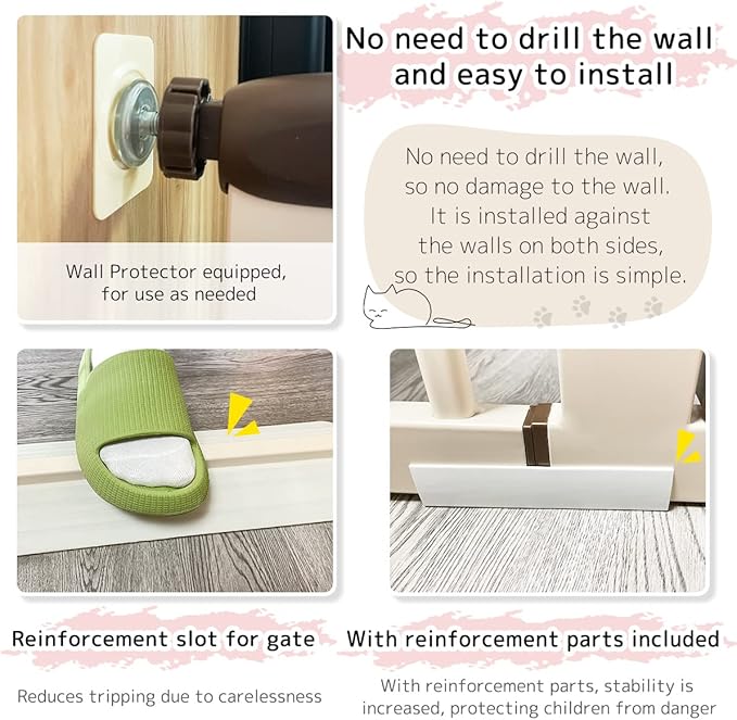 Lumizone Extra Tall Pet Gate 55.12" High Pressure Mounted 38.39"-42.51" Extra Wide (9 Sizes) 1.37" Gap for Cat Dog Stairs Doorway Hallway No Drilling Auto-Close (38.39"-42.51" W, Cream White)