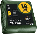 PROTARP Extra Heavy Duty 16 Mil Tarp Cover, Waterproof, UV Resistant, Rip and Tear Proof, Poly Tarpaulin with Reinforced Edges for Roof, Camping, Patio, Pool, Boat. (Green/Black 24′ X 30′)
