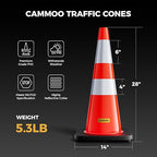 10 Pack 28 Inch Traffic Cones with Black Base, from -22℉ to 131℉, MUTCD-Compliant Orange Safety Cone with Reflective Collar ＆ Extra Caution Tape for Parking Lot, Construction Work, Road Safety