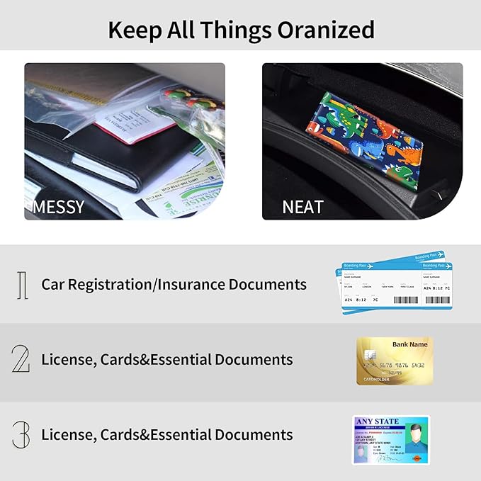 Car Registration and Insurance Holder, Leather Car Glove Box Organizer, Cool Car Accessories for ID, Driver's License Cards & Essential Document,business cards,Men&WomenCute Dinosaur