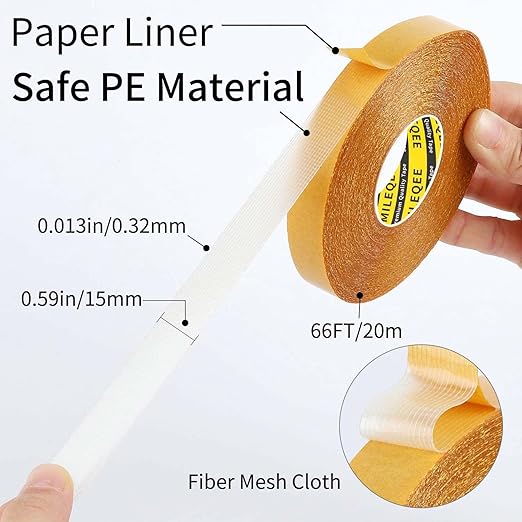 10Pack Double Sided Tape Heavy Duty, 0.59" x 66FT (660FT Total), Super Sticky Resistente Clear Tape, Universal High Tack Strong Wall Adhesive with Fiberglass Mesh,Easy Use Mounting Tape