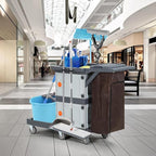 Commercial Janitorial Cart with 2 Cabinet, Housekeeping Caddy with Cover, Shelves, and Vinyl Bag, Cleaning Cart On Wheels