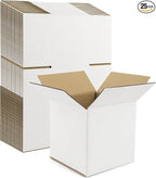 Frametory 6x6x6 Pack of 25 Corrugated Cardboard Packing Shipping Mailing Moving Carton Boxes, White