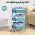 EAGMAK 3 Tier Utility Rolling Cart, Metal Storage Cart with Handle and Lockable Wheels, Multifunctional Storage Organizer Trolley with Mesh Baskets for Kitchen, Living Room, Office, Garage (Turquoise)