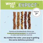 Pawstruck Natural 7” Braided Bully Sticks for Dogs, Tough Long-Lasting, Rawhide-Free, Low Odor, Healthy Single Ingredient Chew Treat for Aggressive Chewers, 10 Count, Packaging May Vary