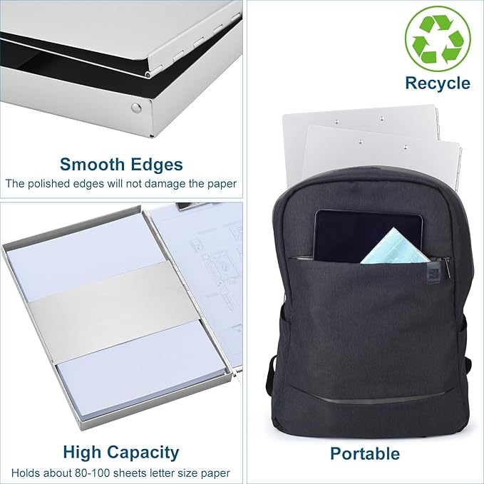 ZCZN Aluminum Clipboard with Storage and Clip Recycled, Clipboard Folder, Sturdy Letter Size Recycle Metal Form Holder for Business Office Medical Professionals, Letter Size (Silver)