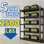 72''H Garage Shelving Heavy Duty, 2500LBS Storage Shelves, 5-Tier Adjustable Metal Shelve Storage Shelf Rack, Industrial Shelving Unit for Garage, Warehouse, Basement (35" W x 15.7" D x 72" H)