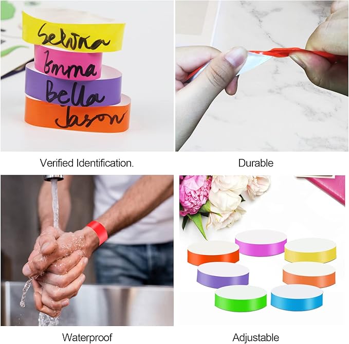 1400 Packs Paper Wristbands for Events, 7 Colors Waterproof Neon Party Wristbands Armband Paper Bracelets Identification Wristbands for Concert Club Bar Entrance Admission Party